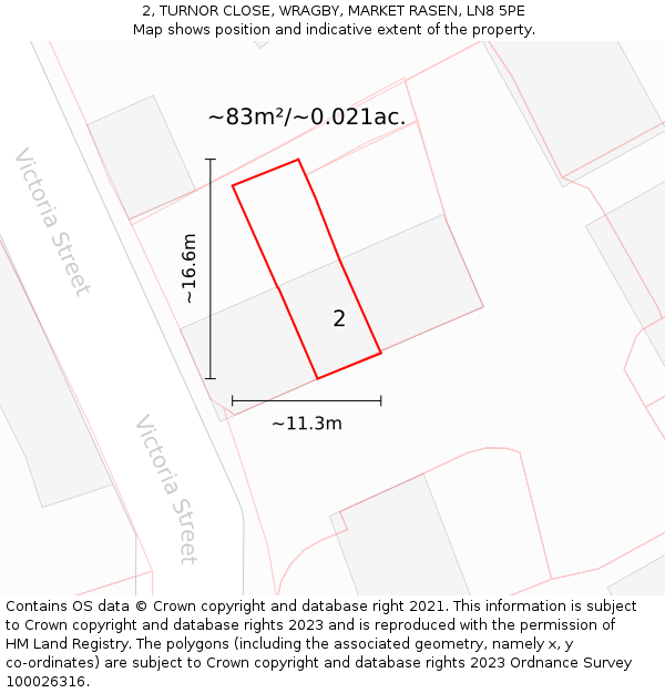 2, TURNOR CLOSE, WRAGBY, MARKET RASEN, LN8 5PE: Plot and title map