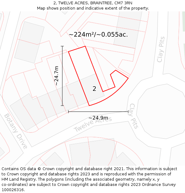 2, TWELVE ACRES, BRAINTREE, CM7 3RN: Plot and title map