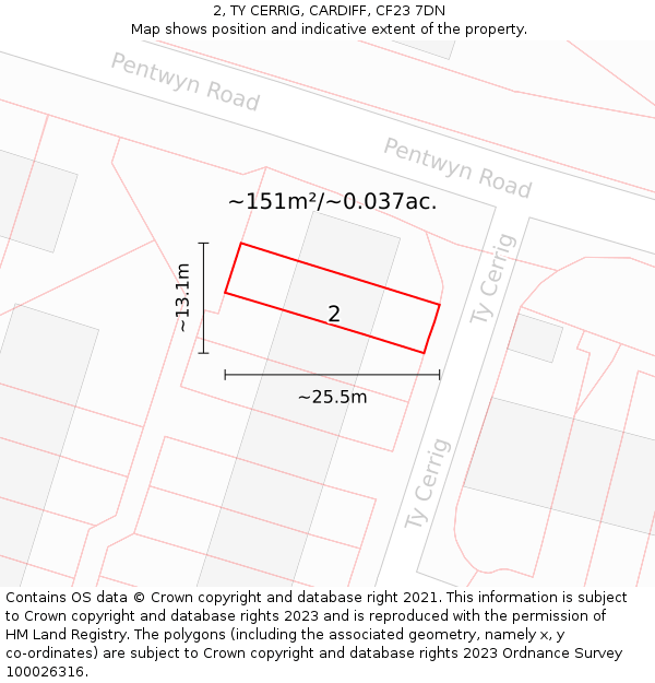 2, TY CERRIG, CARDIFF, CF23 7DN: Plot and title map