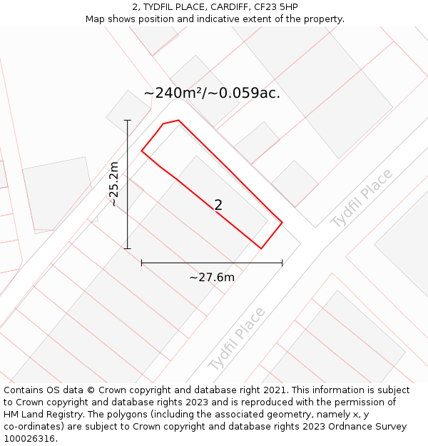 2, TYDFIL PLACE, CARDIFF, CF23 5HP: Plot and title map