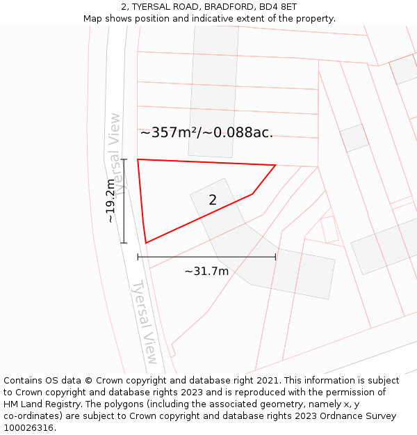 2, TYERSAL ROAD, BRADFORD, BD4 8ET: Plot and title map