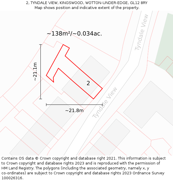2, TYNDALE VIEW, KINGSWOOD, WOTTON-UNDER-EDGE, GL12 8RY: Plot and title map