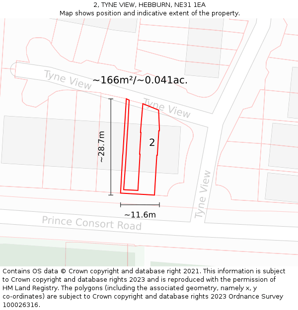 2, TYNE VIEW, HEBBURN, NE31 1EA: Plot and title map