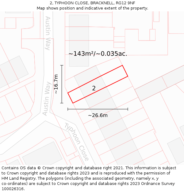 2, TYPHOON CLOSE, BRACKNELL, RG12 9NF: Plot and title map