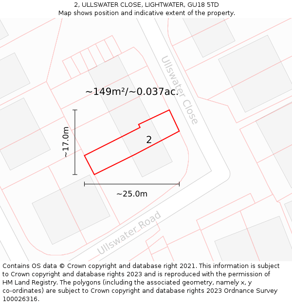 2, ULLSWATER CLOSE, LIGHTWATER, GU18 5TD: Plot and title map