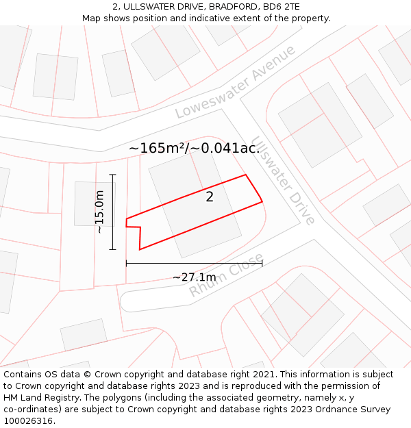 2, ULLSWATER DRIVE, BRADFORD, BD6 2TE: Plot and title map