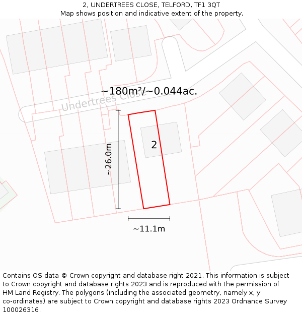 2, UNDERTREES CLOSE, TELFORD, TF1 3QT: Plot and title map