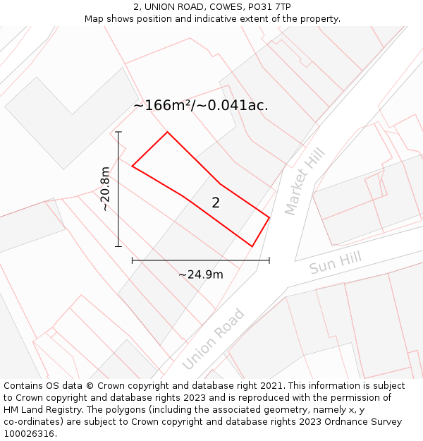 2, UNION ROAD, COWES, PO31 7TP: Plot and title map