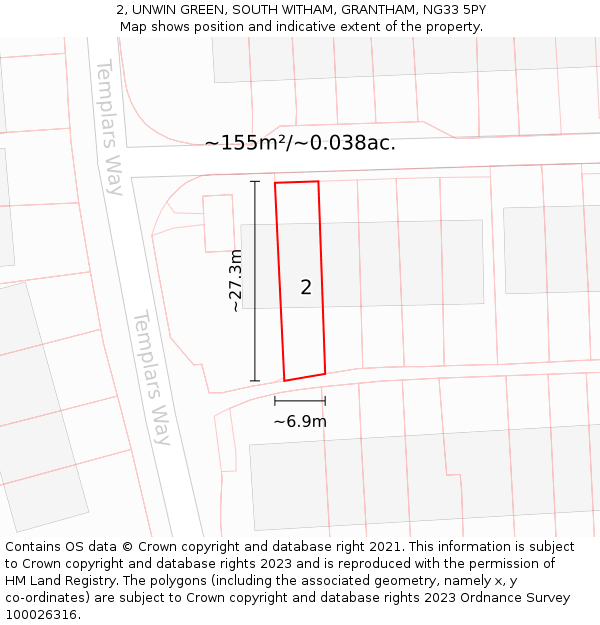 2, UNWIN GREEN, SOUTH WITHAM, GRANTHAM, NG33 5PY: Plot and title map