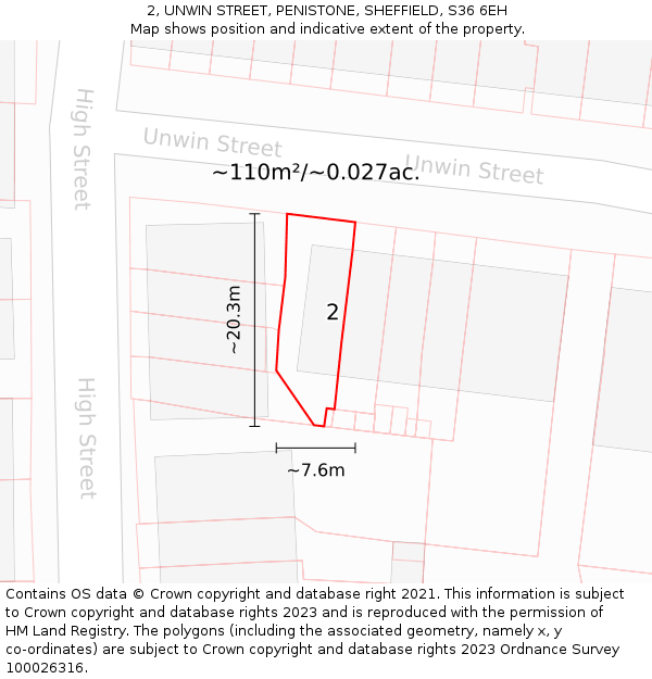 2, UNWIN STREET, PENISTONE, SHEFFIELD, S36 6EH: Plot and title map