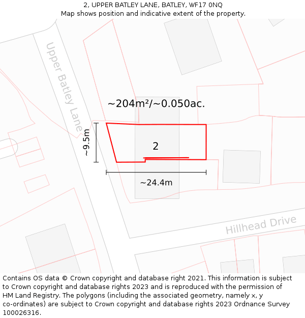 2, UPPER BATLEY LANE, BATLEY, WF17 0NQ: Plot and title map