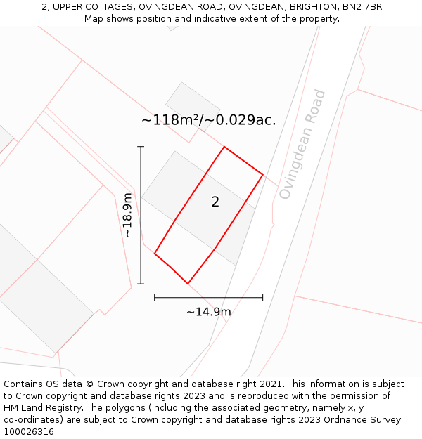 2, UPPER COTTAGES, OVINGDEAN ROAD, OVINGDEAN, BRIGHTON, BN2 7BR: Plot and title map
