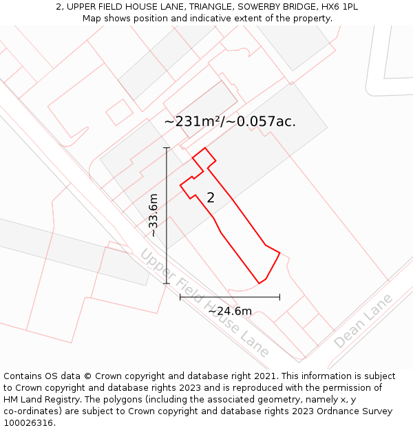 2, UPPER FIELD HOUSE LANE, TRIANGLE, SOWERBY BRIDGE, HX6 1PL: Plot and title map