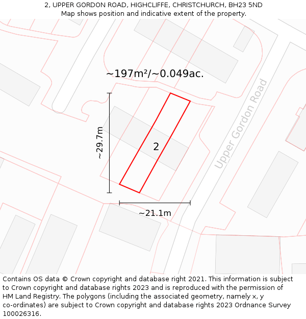 2, UPPER GORDON ROAD, HIGHCLIFFE, CHRISTCHURCH, BH23 5ND: Plot and title map
