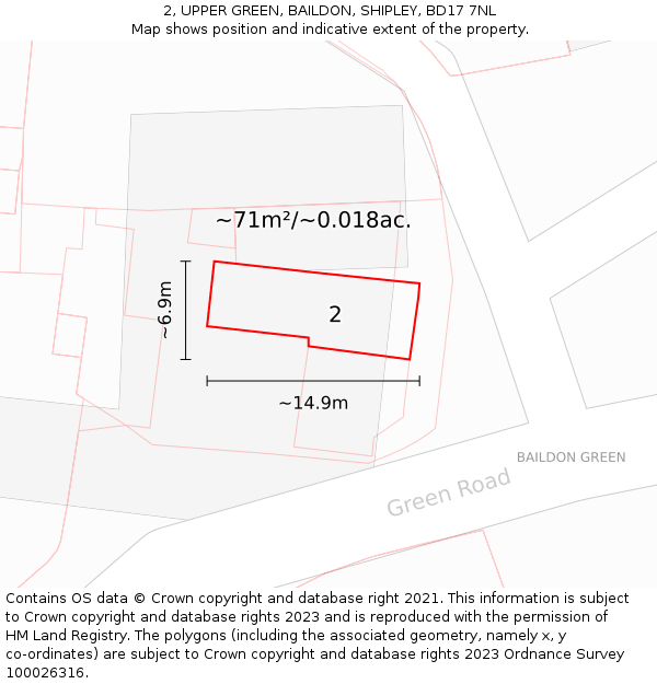 2, UPPER GREEN, BAILDON, SHIPLEY, BD17 7NL: Plot and title map