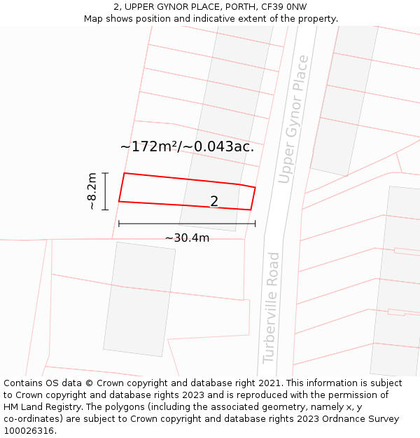 2, UPPER GYNOR PLACE, PORTH, CF39 0NW: Plot and title map