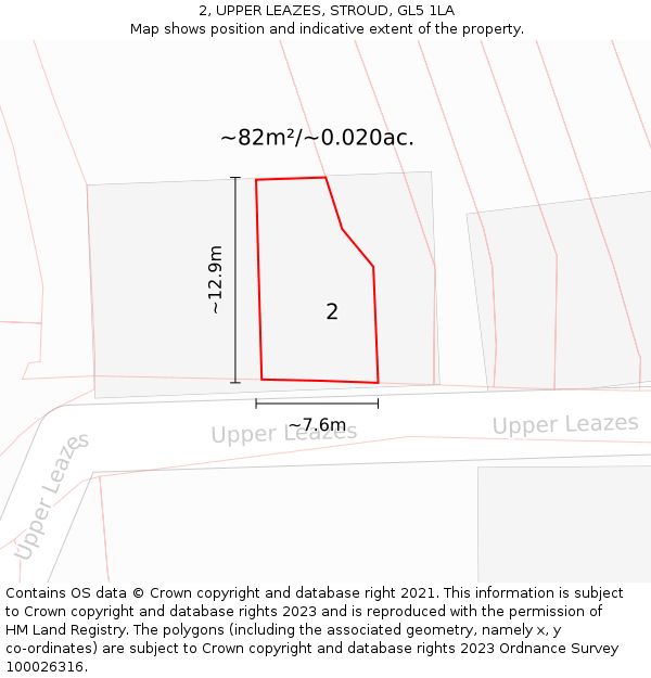 2, UPPER LEAZES, STROUD, GL5 1LA: Plot and title map