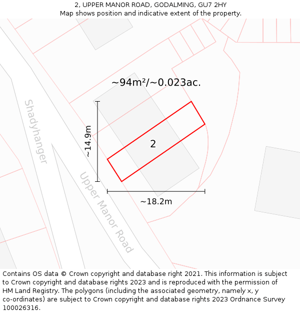 2, UPPER MANOR ROAD, GODALMING, GU7 2HY: Plot and title map