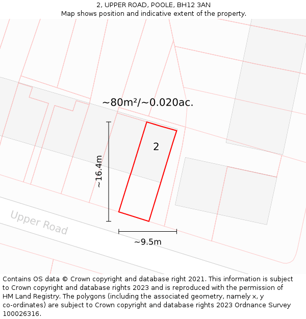 2, UPPER ROAD, POOLE, BH12 3AN: Plot and title map