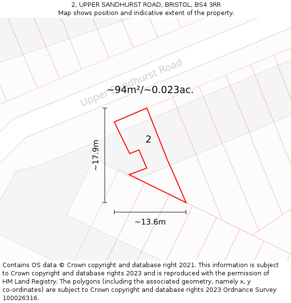 2, UPPER SANDHURST ROAD, BRISTOL, BS4 3RR: Plot and title map