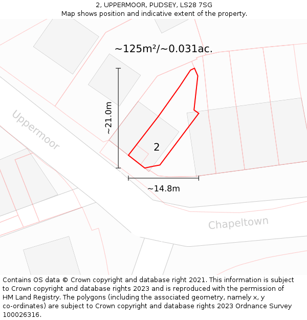 2, UPPERMOOR, PUDSEY, LS28 7SG: Plot and title map