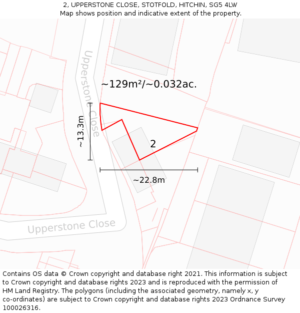 2, UPPERSTONE CLOSE, STOTFOLD, HITCHIN, SG5 4LW: Plot and title map