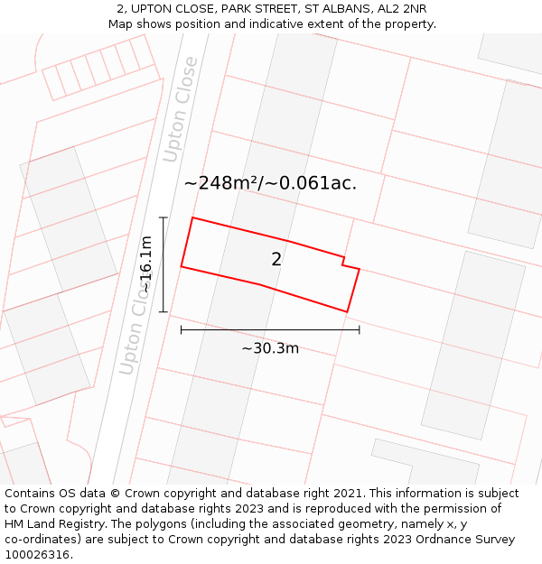 2, UPTON CLOSE, PARK STREET, ST ALBANS, AL2 2NR: Plot and title map