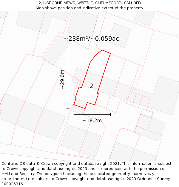 2, USBORNE MEWS, WRITTLE, CHELMSFORD, CM1 3FD: Plot and title map