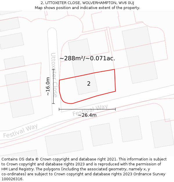2, UTTOXETER CLOSE, WOLVERHAMPTON, WV6 0UJ: Plot and title map