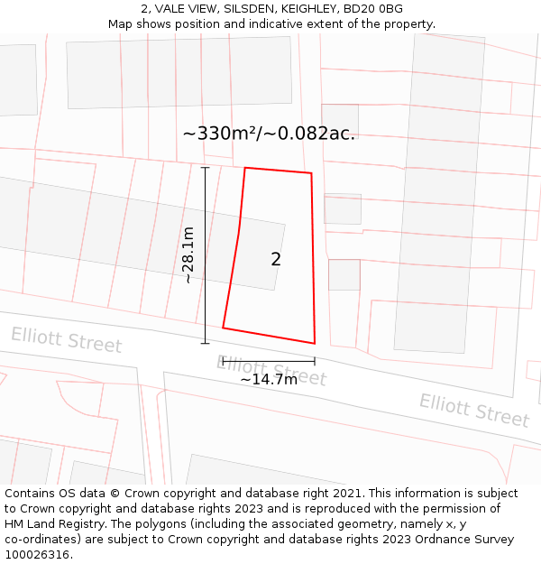 2, VALE VIEW, SILSDEN, KEIGHLEY, BD20 0BG: Plot and title map