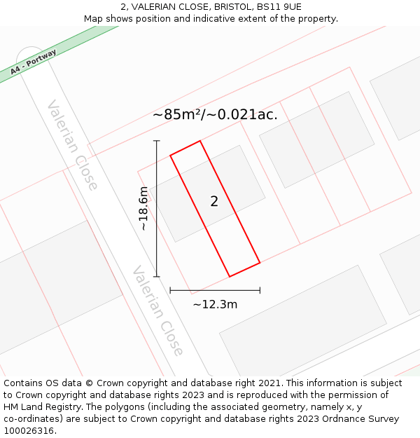 2, VALERIAN CLOSE, BRISTOL, BS11 9UE: Plot and title map