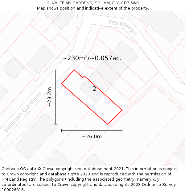 2, VALERIAN GARDENS, SOHAM, ELY, CB7 5WR: Plot and title map