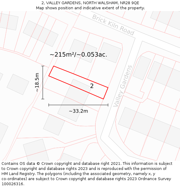 2, VALLEY GARDENS, NORTH WALSHAM, NR28 9QE: Plot and title map