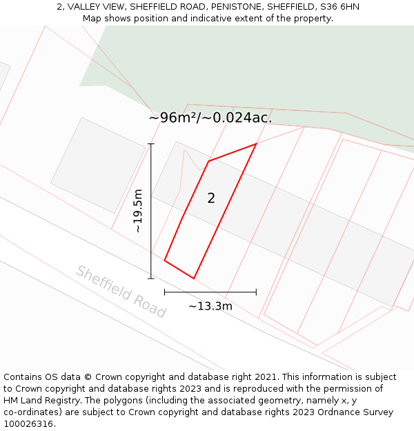 2, VALLEY VIEW, SHEFFIELD ROAD, PENISTONE, SHEFFIELD, S36 6HN: Plot and title map