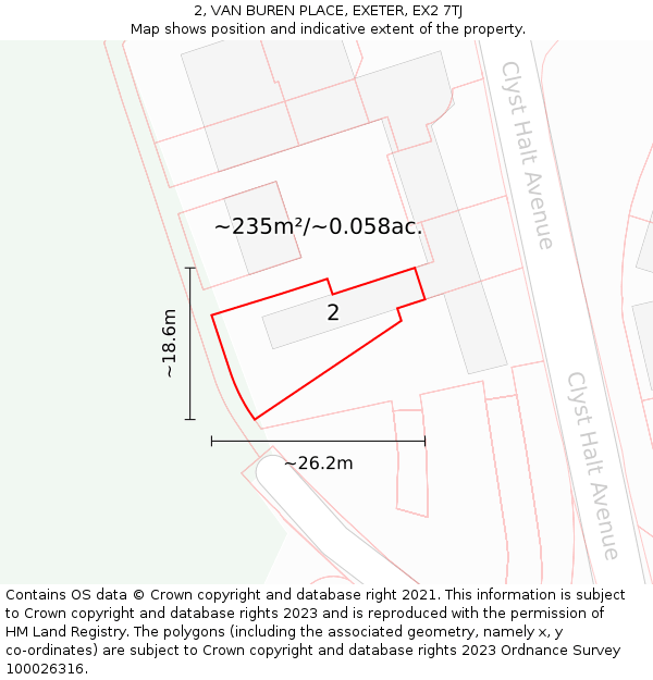 2, VAN BUREN PLACE, EXETER, EX2 7TJ: Plot and title map