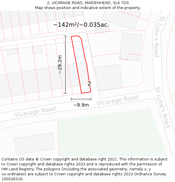2, VICARAGE ROAD, MAIDENHEAD, SL6 7DS: Plot and title map