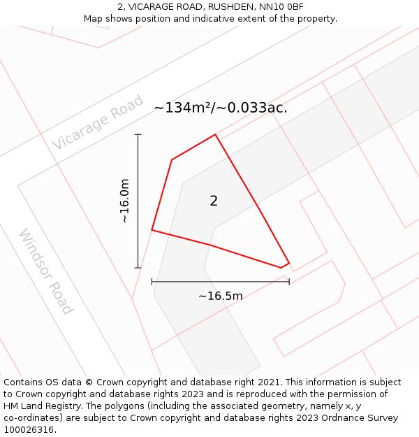 2, VICARAGE ROAD, RUSHDEN, NN10 0BF: Plot and title map
