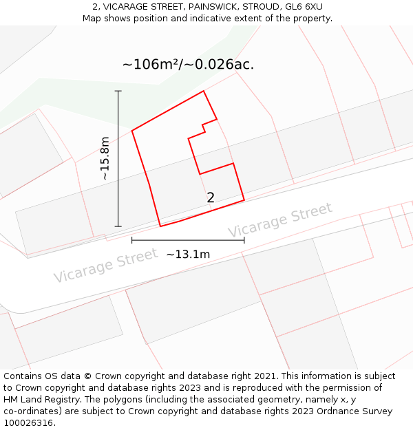 2, VICARAGE STREET, PAINSWICK, STROUD, GL6 6XU: Plot and title map