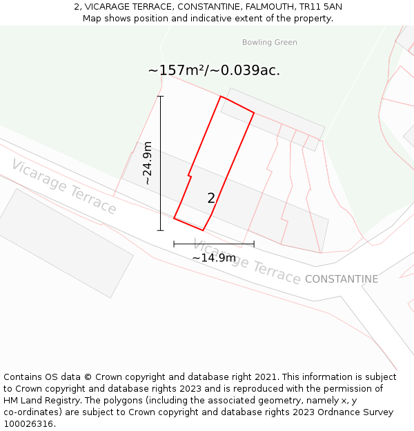 2, VICARAGE TERRACE, CONSTANTINE, FALMOUTH, TR11 5AN: Plot and title map