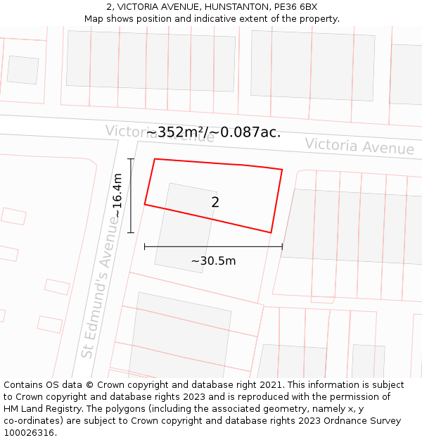 2, VICTORIA AVENUE, HUNSTANTON, PE36 6BX: Plot and title map