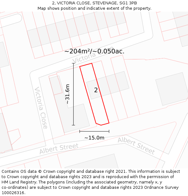 2, VICTORIA CLOSE, STEVENAGE, SG1 3PB: Plot and title map