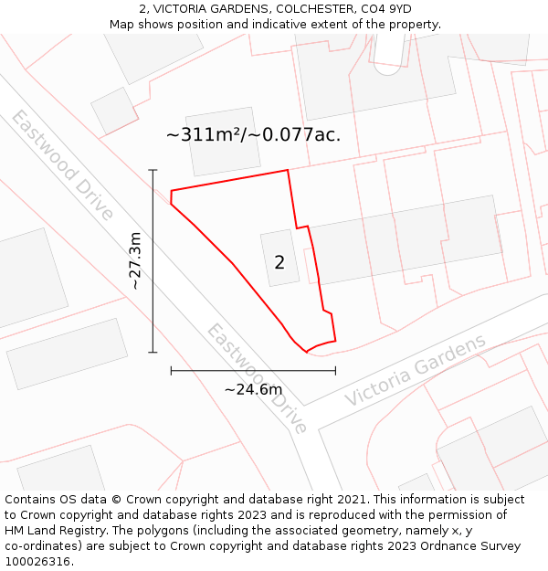 2, VICTORIA GARDENS, COLCHESTER, CO4 9YD: Plot and title map