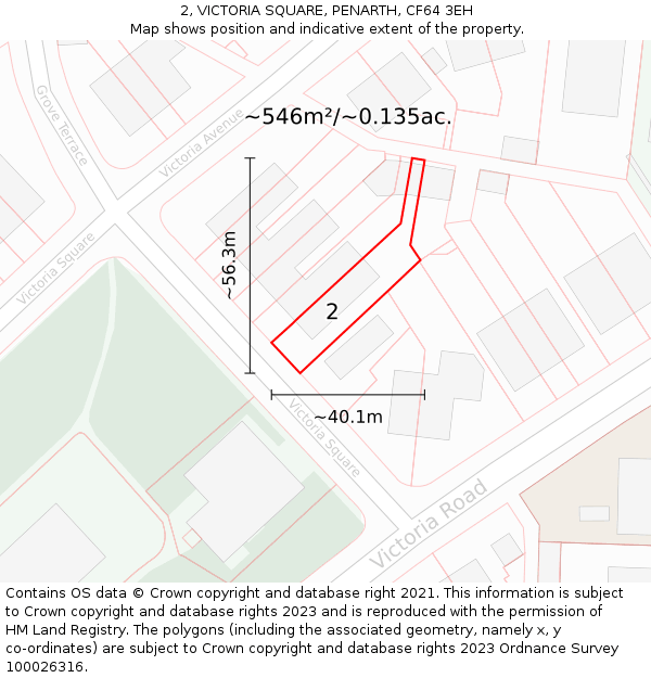 2, VICTORIA SQUARE, PENARTH, CF64 3EH: Plot and title map