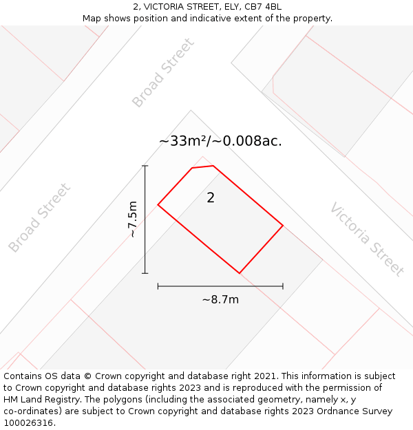 2, VICTORIA STREET, ELY, CB7 4BL: Plot and title map