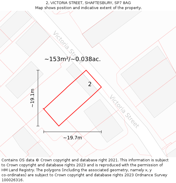2, VICTORIA STREET, SHAFTESBURY, SP7 8AG: Plot and title map