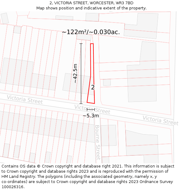 2, VICTORIA STREET, WORCESTER, WR3 7BD: Plot and title map