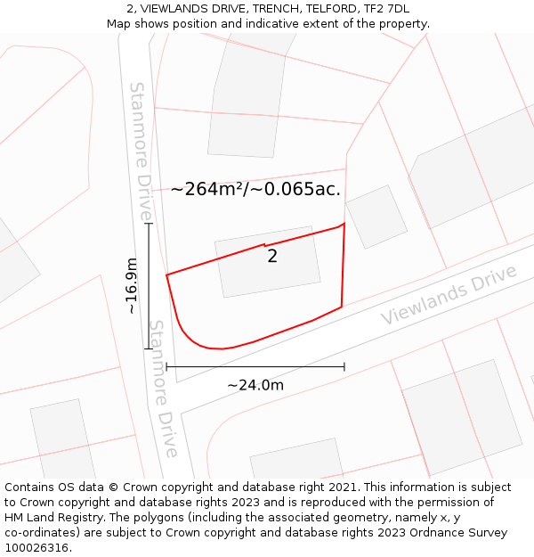 2, VIEWLANDS DRIVE, TRENCH, TELFORD, TF2 7DL: Plot and title map
