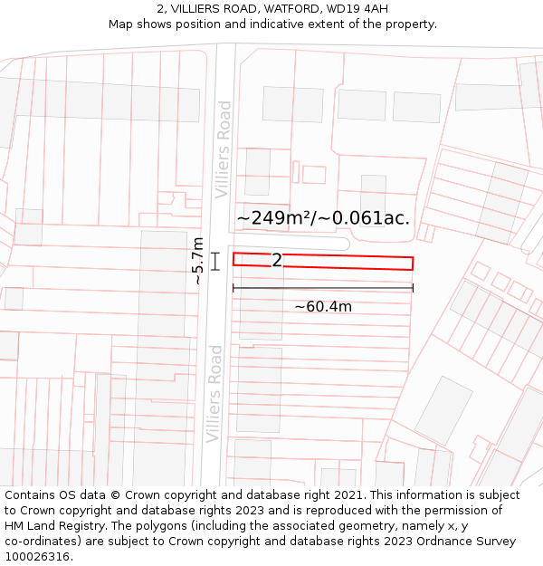 2, VILLIERS ROAD, WATFORD, WD19 4AH: Plot and title map