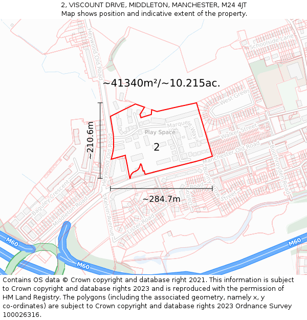 2, VISCOUNT DRIVE, MIDDLETON, MANCHESTER, M24 4JT: Plot and title map