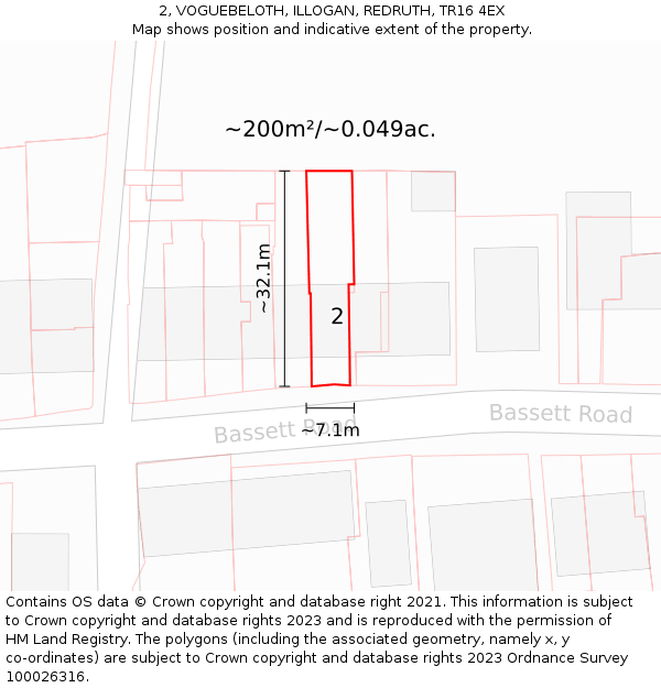 2, VOGUEBELOTH, ILLOGAN, REDRUTH, TR16 4EX: Plot and title map